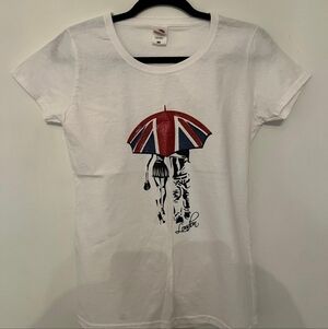 White T-Shirt with Union Jack Umbrella Design